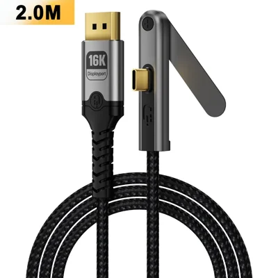 2m USB-C to DisplayPort 2.1 Video Cable 16K / 60Hz 8K / 120Hz 4K / 240Hz 80Gbps Foldable Phone Stand for Gaming Office - Black+Grey