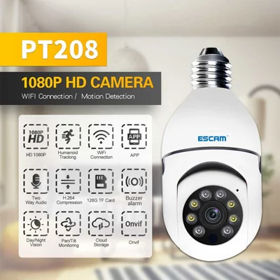 ESCAM PT208 1080P Камера IP с Wi-Fi, датчиком движения, двусторонней связью, ночным видением и двойным источником света