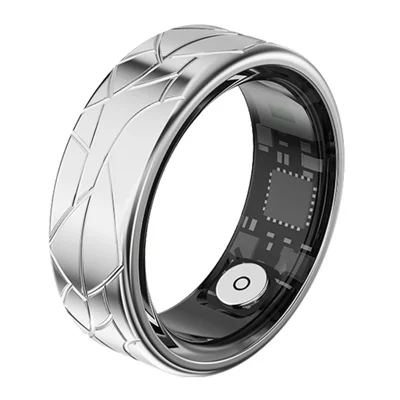 PX02 Crack Design Multi-Function Health Monitoring Smart Ring with Magnetic Charging Cable - Silver / Size 7