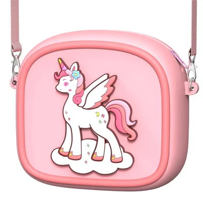 Cute Cartoon Animal Design Children Camera Carrying Case Silicone Shoulder Bag for Kids Photography - Pink