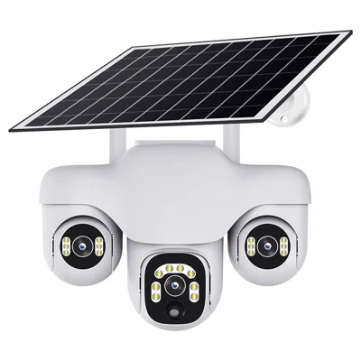 VTS31 V380 Outdoor Security Low Power Solar Powered PTZ Camera 3 Rotating Lens Motion Detection Camera - WiFi Version