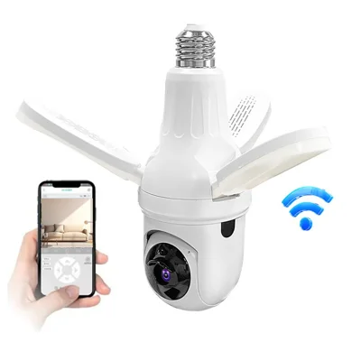 Q28-H 3MP Indoor Security Camera 3-blade Ceiling Light Motion Detection Pan Tilt Wireless Monitor for Baby Elder - WiFi Version / US Plug