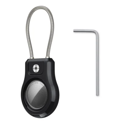 For Apple AirTag Protective Case Smart Tracker Waterproof Cover with Stainless Steel Wire Strap / Screws / Tool - Black