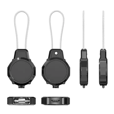 For Apple AirTag Protective Case Shockproof PC Waterproof Cover with Anti-Lost Steel Wire Lock  - Black