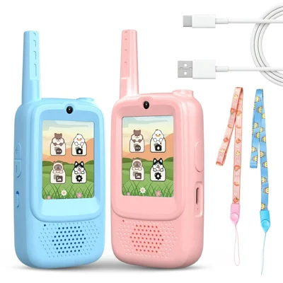 A1 Kinder-Video-Walkie-Talkie ohne Netzwerk, Geschenk für draußen, HD-Anruf-Spielzeug mit Stimmenverzerrer und Fotofreigabe – Rosa / Blau