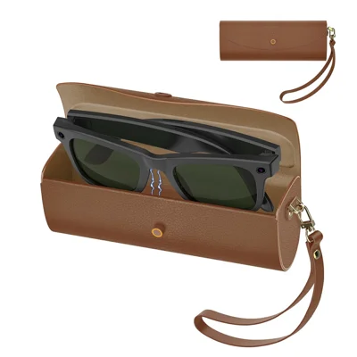Custodia di Ricarica per Occhiali Smart Ray-Ban Meta in Pelle PU, Scatola Portatile con Batteria 3500mAh - Nero / Marrone / Blu