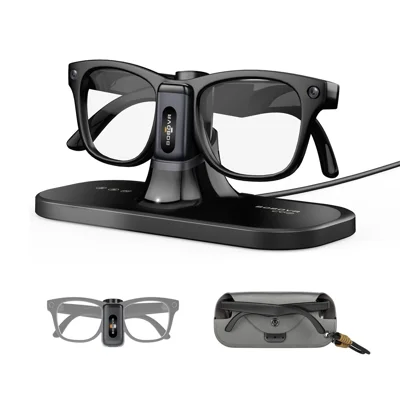 Station de charge BOBOVR CG2 pour lunettes intelligentes Meta Ray-Ban Wayfarer / Skyler / Headliner, station de charge 3 en 1 avec clip batterie portable et étui de voyage - Noir
