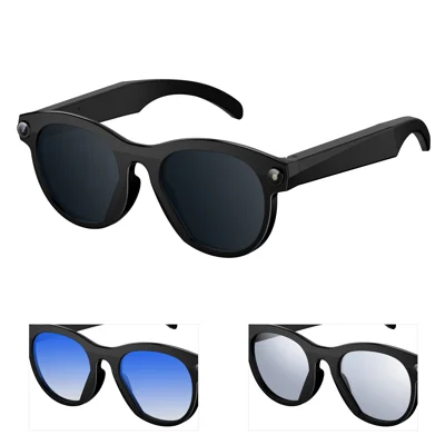Lunettes intelligentes S1 PRO AI avec caméra 8 MP, assistant vocal de traduction AI, enregistrement, batterie 290 mAh - Monture noire
