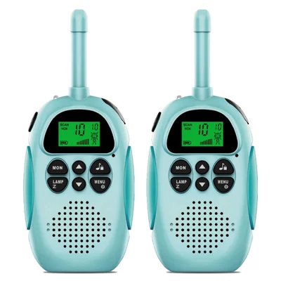 2 pièces DJ100 Jouets talkies-walkies pour enfants Interphone mini portatif Portée 3 km Radio UHF avec cordon - Bleu+Bleu