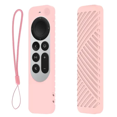 GS105 Case Compatible with 2022 Apple TV 4K Siri Remote 3rd Gen , Silicone Remote Control Anti-Slip Cover with Lanyard - Pink