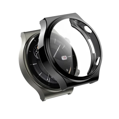 Tempered Glass Screen Protector Electroplated TPU Frame Case for Huawei Watch GT 2 Pro / Classic / Sport - Grey