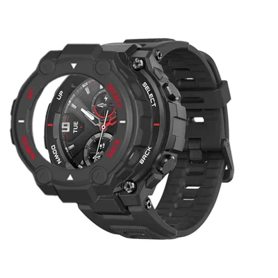 Anti-falling Scratch Proof Frame Protective Case Watch Shell for Huami Amazfit T-Rex A1918 - White Scale/Red Words