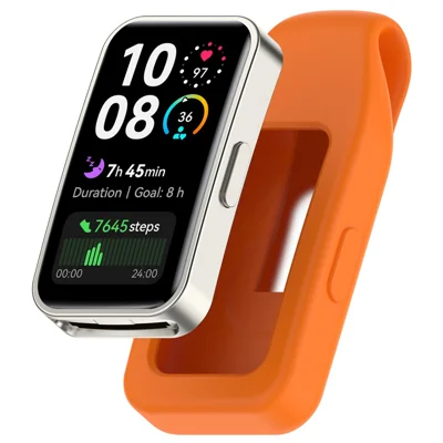For Huawei Band 10 / 9 / 8 Clip Buckle Replacement Case Smart Watch Silicone Cover - Orange