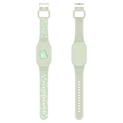 For Samsung Galaxy SmartTag2 Silicone Wristband Cartoon Waterproof Protective Case Holder - Green Mint Dinosaur