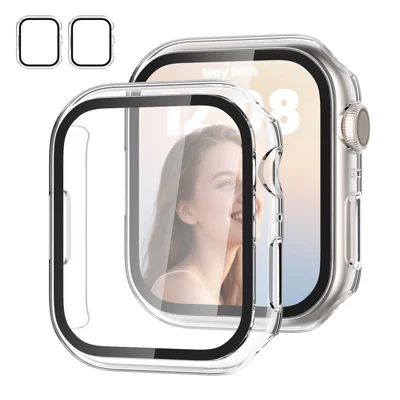 AHASTYLE WG65 2Pcs for Apple Watch Series 11 / 10 46mm Watch Case Hard PC Frame Cover with Tempered Glass Film - Black / Transparent