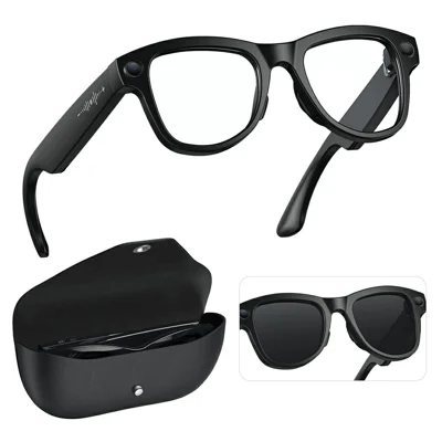 M02X Pro Max AI Smart Glasses Camera Real-Time Translation Bluetooth-compatible Music - Black Charging Case / Sunglasses Lens+Anti-Blue-Light Lens