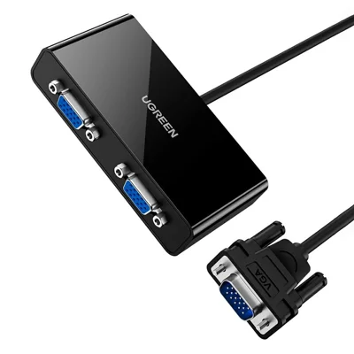 UGREEN 40254 1 zu 2 VGA-Splitter 1920x1440@60Hz 250MHz Bandbreite, über Micro-USB gespeister Display-Adapter für PC, Dual-Monitore – Schwarz