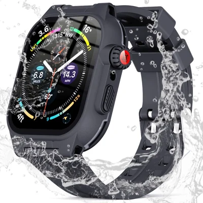SHELLBOX For Apple Watch Series 8 41mm / 7 41mm IP68 Waterproof Case with Silicone Watch Band Smart Watch Protector Replacement Strap