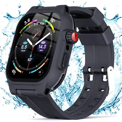 SHELLBOX Waterproof Case For Apple Watch Series 8 45mm / 7 45mm Shockproof Screen Protective Case with Silicone Watch Band