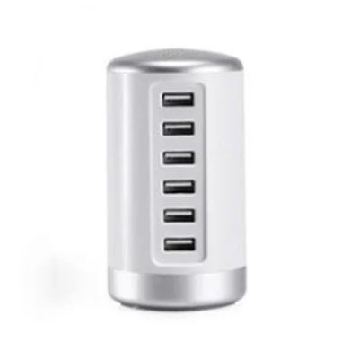 Cylinder Shape 6 Ports Desktop Charging Station USB Hub Wall Charger - White