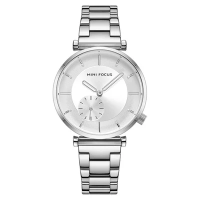 MINI FOCUS 0333L Fashionable Waterproof Women's Watch Luxurious Rhinestone Decor Watch Wrist Band - Silver