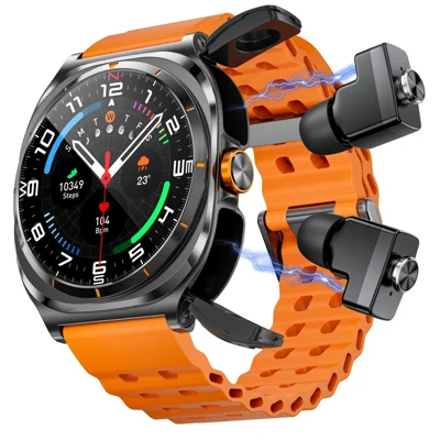 GT98 2 i 1 TWS-høretelefoner 1,53 tommer HD rund skærm vandtæt sports-smartur - Sort+Orange