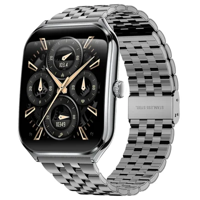 MT61 Ultra Thin Smart Watch 1.96 Inch AMOLED Curved Screen Bluetooth-Compatible Calling Health Monitor, Steel Strap - Black