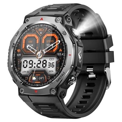 KT85 Smart Watch Waterproof Rugged Outdoor Bluetooth-Compatible Call LED Flashlight Sports Fitness Tracker Watch - Black