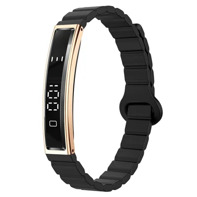 B3 Waterproof Slim Bracelet Smart Wristband for Women Health Monitor Fitness Tracker, Silicone Strap - Gold+Black