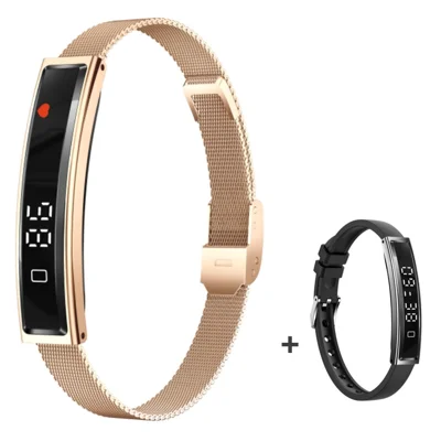 B3 Smart Bracelet Couples Step Counter Heart Rate Health Monitor Waterproof Sports Wristband with Dual Strap - Gold