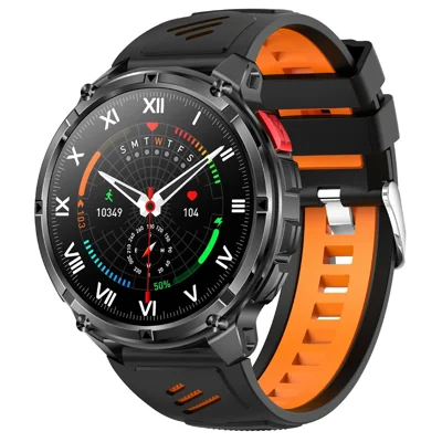 HT33 Health Monitoring Bluetooth-compatible Smart Watch 1.7 Inch IPS Screen Sports Wristwatch with LED Flashlight - Orange+Black