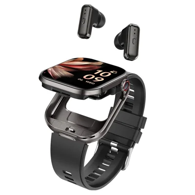 T99 Smart Watch 2 in 1 TWS Earbuds Bluetooth-compatible Call Heart Rate Blood Pressure Monitor Wristwatch - Black
