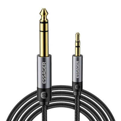 ESSAGER 5m HD Sound Geflochtenes Kabel 3,5 mm Stecker auf 6,5 mm Stecker Audioadapterkabel mit vergoldeten Anschlüssen - Grau