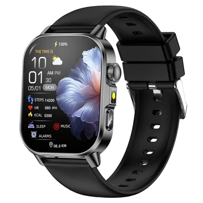 ET571 For Outdoor Sports 2.0 Inch Smart Watch ECG Blood Oxygen Monitor Bluetooth-compatible Calling Fitness Tracker - Black