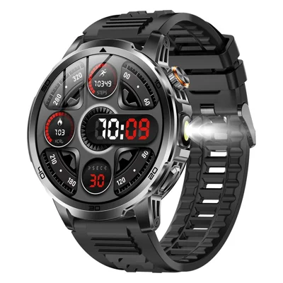AK95 Multifunktions-Smartwatch Bluetooth-kompatibel, IP68 wasserdicht, Sportuhr mit Herzfrequenzmesser – Schwarz + Silikonarmband