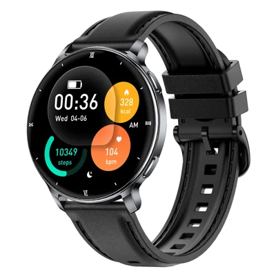 HT39 1.32 inch AMOLED Smart Watch BT Call Electric Band with Heart Rate Blood Pressure Monitoring - Black (Silicone Strap)