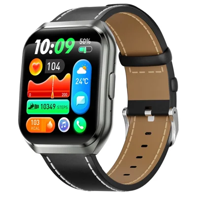 MT66 Lederarmband Smartwatch 1,83 Zoll IPS-Bildschirm Fitness-Tracker IP68 wasserdicht Herzfrequenzmesser - Schwarz