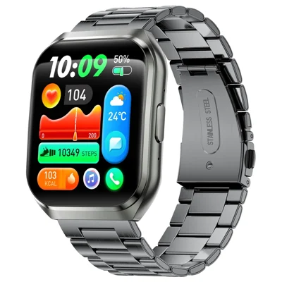 MT66 Stahlarmband Smartwatch 1,83 Zoll IPS-Bildschirm Fitness-Tracker IP68 wasserdicht Herzfrequenzmesser - Schwarz