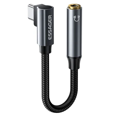 ESSAGER Adattatore Audio HiFi DAC Digitale Decodificatore da Maschio Type-C a Femmina 3,5 mm a Forma di L da 12 cm - Grigio