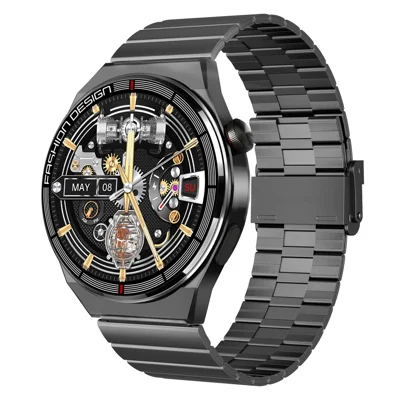 H4 promax Smart Watch Bluetooth-compatible Call Health Monitor 50+ Sports Modes NFC Wristwatch - Black Steel Strap
