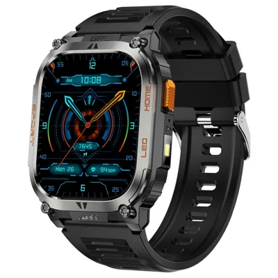 QX18 2,01 Zoll Bluetooth-fähige Smartwatch mit Anruffunktion, IP68 wasserdicht, GPS, Outdoor-Sport, Gesundheitsmonitor – Schwarz