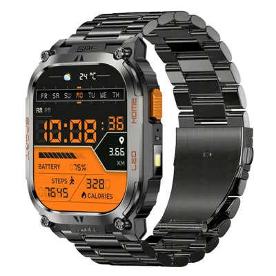 QX18 2,01 Zoll Bluetooth-Anruf Smartwatch IP68 wasserdicht GPS Outdoor Sport Gesundheitsmonitor, Stahlarmband