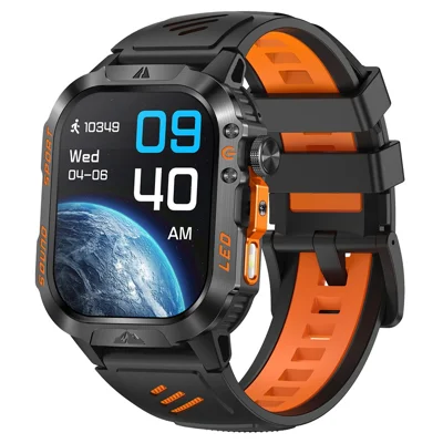 HT46 Sports Smart Watch with Colored Band 2.01 Inch IPS 1200mAh Battery IP68 Waterproof LED Flashlight Bluetooth-compatible Calling Health Monitor for Outdoor Adventure - Black  /  Orange