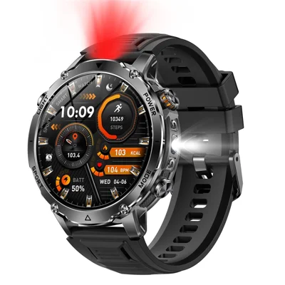 AK106 Silicone Strap Smart Watch Bluetooth-compatible Call Heart Rate Sleep Tracking LED Flashlight Health Monitor - Black