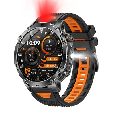 AK106 Smartwatch mit zweifarbigen Silikonarmband Bluetooth-fähig Taschenlampe SOS-Anruf Herzfrequenz-Schlafmonitor für Sport – Schwarz