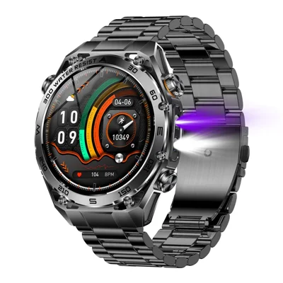 AK105 Steel Strap Smart Watch Bluetooth-compatible Call Heart Rate Blood Pressure Sleep 1.53 Inch IP68 Sports Fitness Tracker - Black