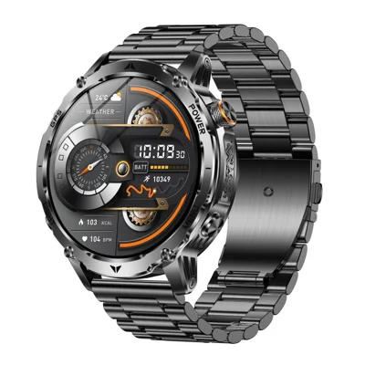AK102 Smartwatch mit Stahlarmband, 1,7-Zoll-Bildschirm, Bluetooth, GPS-Positionierung, Anruf-, Gesundheitsmonitor, großer Akku, Outdoor-Sportuhr - Schwarz