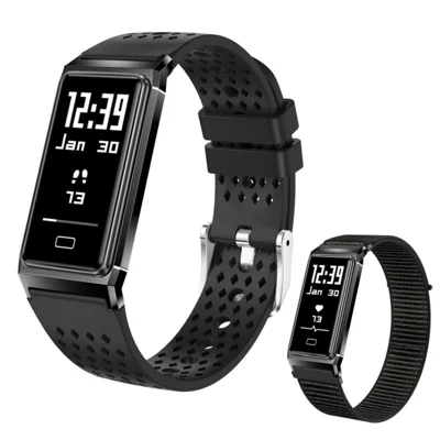 B11 Ultradunne Smartband met Siliconen / Nylon Bandjes Fitness Tracker 0,96 Inch OLED Hartslag Bloedzuurstof IPX8 Waterdicht Slaapmonitor Armband - Zwart