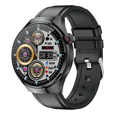 TK26Pro Smart Watch with Leather Strap ECG Heart Rate Blood Pressure 1.43 Inch AMOLED Bluetooth-compatible Call 380mAh One-Touch Health Monitor - Black