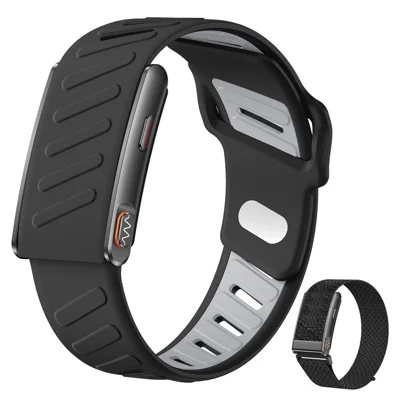 KR96 PRO Smart Health Armband ECG-monitor 24u Hartslag Bloedzuurstof Slaaptracker voor Fitness, met 2 Bandjes - Zwarte Siliconen+Zwarte Gebreide Bandjes